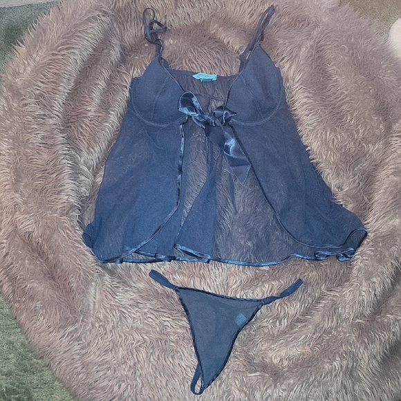 Victoria's Secret Other - Victoria's Secret Deep Teal Sheer Babydoll Top And Thong Set M